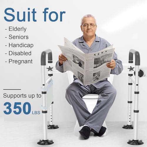 HOMLAND Toilet Safety Rails for Seniors, FSA/HSA Eligible Adjustable Detachable Toilet Safety Frame with Handles for Elderly and Disabled, 350LBS Handicap Toilet Rail Fits Most Toilets