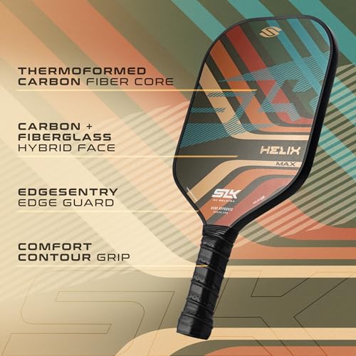 2024 SLK Helix Pro Pickleball Paddle | Carbon Fiber & Fiberglass Hybrid Face | Thermoformed Carbon Fiber Core | Unmatched Control | Grooves