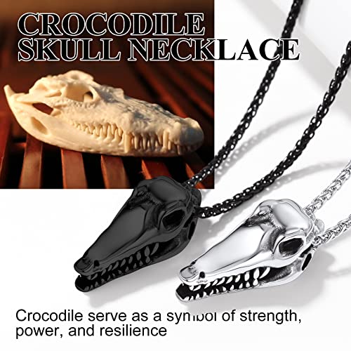 Richsteel Stainless Steel Crocodile Skull Pendant Necklace Men Punk Rock Necklaces