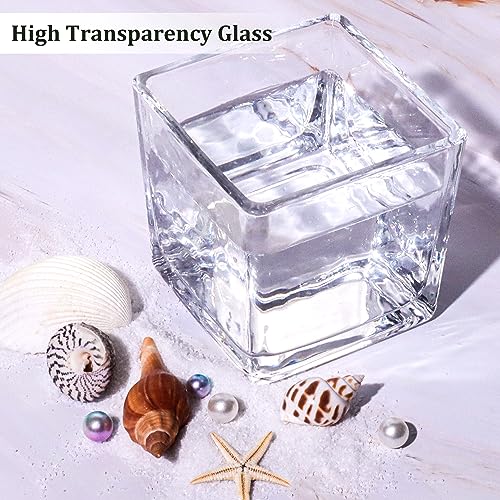 Comrzor Set of 6 Square Glass Vases 3" x3" x 3", Clear Flower Vases for Centerpieces, Candle Holder for Wedding Party Events, Home Décor