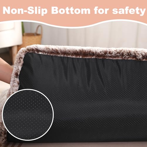 Bedfolks Waterproof Dog Crate Bed,Plush Dog Crate Pad with Removable Cover,Faux Fur Dog Bed for Extra Large Dogs,Fluffy Washable Dog Kennel Bed 41"x27",Solid Light Grey