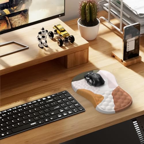 HAOCOO Ergonomic Mouse Pad with Wrist Rest, Carpal Tunnel Mouse Pad with Wrist Support, Wrist Rest for Keyboard and Mouse with Memory Foam, Computer Mouse Pads for Desk, Laptop, White Marble