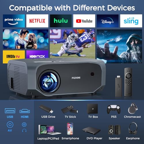 FUDONI Projector with 5G WiFi and Bluetooth, 15000L Outdoor Movie Projector Native 1080P 4k Supported, Portable Projector, Home Theater Projector for iOS/Android/TV Stick/Laptop/HDMI/USB