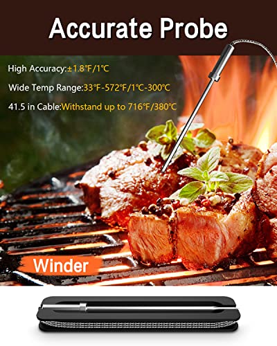 BFOUR Meat Thermometer Wireless Bluetooth, LCD Digital Meat Thermometer with Dual Probe, Wireless Remote BBQ Thermometer for Smoker Kitchen Cooking Grill Thermometer Timer for Grilling BBQ Oven