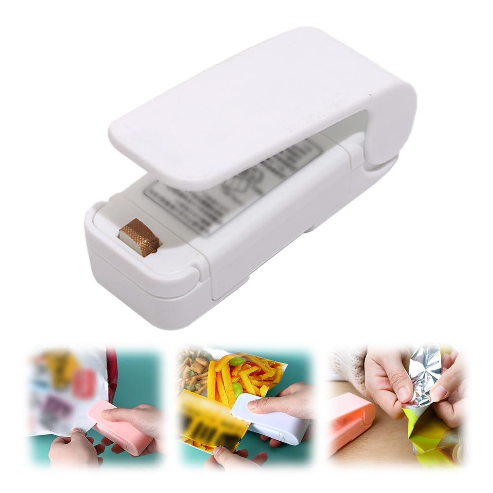 Portable Mini Sealing Machine, 2024 Upgraded Mini Bag Sealer, Portable Handheld Vacuum Food Sealer Bag Sealing Machine for Plastic Bags Snack Bags, 2 in 1 Bag Sealer Heat Seal Tool (White-1pcs)