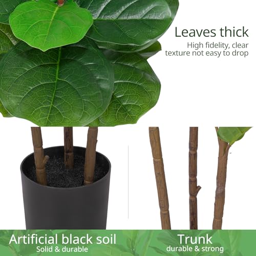 YEPDIN Artificial Fiddle Leaf Fig Tree 5FT Faux Fiddle Leaves Fig Tree Artificial Plants in Pot for Indoor Outdoor Fake Tree Plants