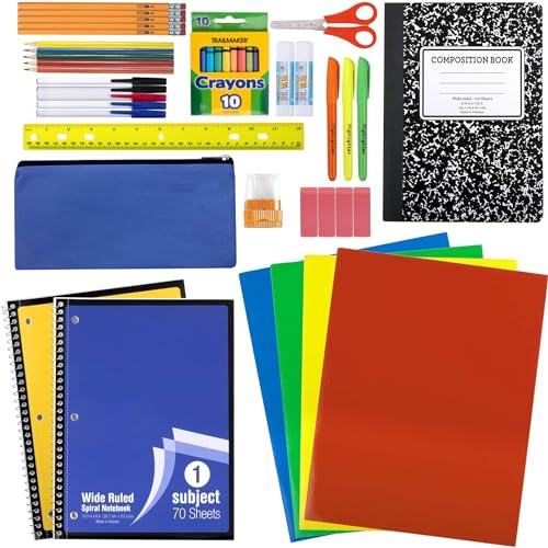 Trail maker 45 Piece School Supply Kit Grades K-12 - School Essentials Includes Folders Notebooks Pencils Pens and Much More!