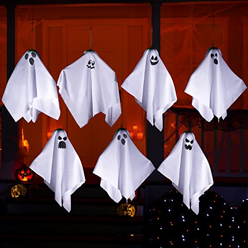 JOYIN 7 Pcs Halloween Ghost Decorations Outdoor, 19.6” Hanging White Ghost Decor, Spooky Flying Ghost for Halloween Tree Front Yard Patio Lawn Garden Party Décor and Holiday Decorations