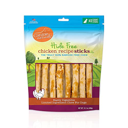 Canine Naturals Chicken Recipe Chew - Rawhide Free Dog Treats - Made From USA Raised Chicken - All-Natural and Easily Digestible - 40Ct(Pack of 1), 5 Inch Stick Chews