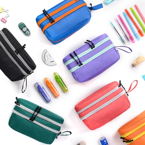 Genteen Large Capacity Pencil Case,Multifunction Pencil Pouch,Pencil Bags with Zipper 3 Compartments Pencil case organizer for Office Adult（Black）