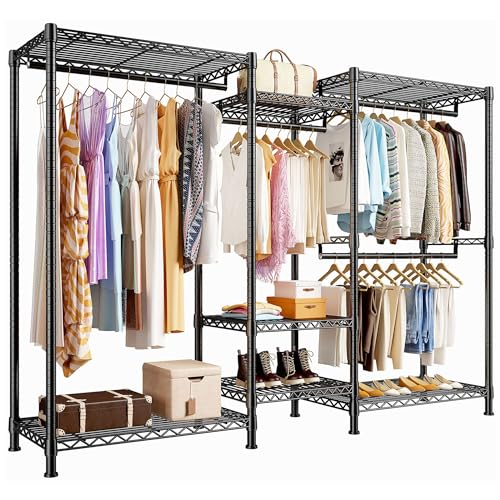 Raybee Clothes Rack Heavy Duty Clothing Racks for Hanging Clothes Adjustable Clothing Rack Portable Clothes Racks for Hanging Clothes Wire Garment Rack Wardrobe Closet Black 13.9" D x 70.6" W x 77" H