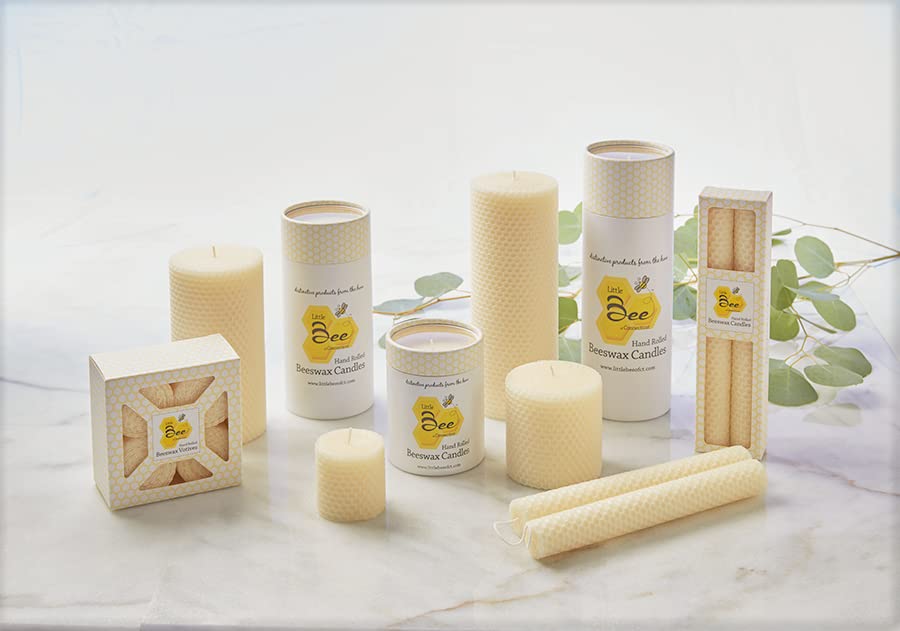 8 Inch Hand-Rolled Beeswax Taper Candles - Little Bee of Connecticut (Single Pair)