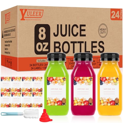 YULEER Plastic Bottles with Caps, 12 oz Take Out Bottles with Lids for Bottles Clear Juice Bottles Bulk Containers for Smoothie, Drinking and Other Beverages