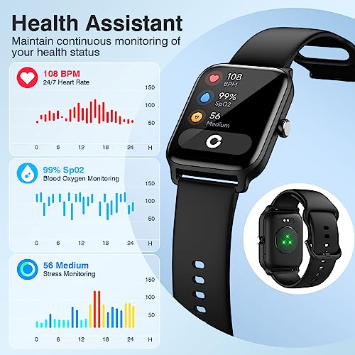 Smart Watches for Women and Men, iOS Android Phones Compatible, Waterproof Fitness Tracker Smart Watch with Call, Alexa, Heart Rate/Spo2 Monitoring, Sleep Tracking, Gifts Ideas, 1.8 Inches (Black)