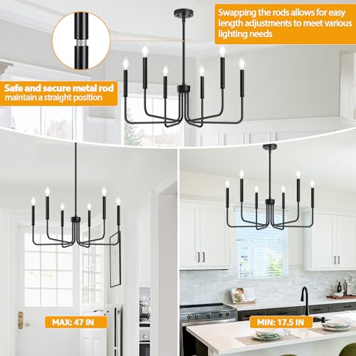 Black Chandelier, 6-Light Farmhouse Chandelier for Dining Room Lighting Fixtures Hanging, Dining Light Fixtures Industrial Modern Chandelier for Bedroom, Foyer, Hall, Kitchen, Living Room and Entryway