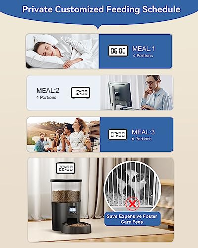 IMIPAW Automatic Cat Feeder, 3L Timer Controlled Dry Food Dispenser for Pets, 1-6 Meals Per Day, Dual Power Supply, Programmable Portion Size, Black