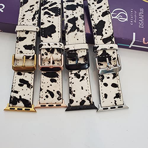 DSAAplus Furry Cow Leather Band For Apple Watch Band 38mm 40mm 41mm 42mm 44mm 45mm 49mm, Ultra2 1 Replacement iWatch Strap~(Furry leopard brown, 38/40/41mm rose gold buckle)