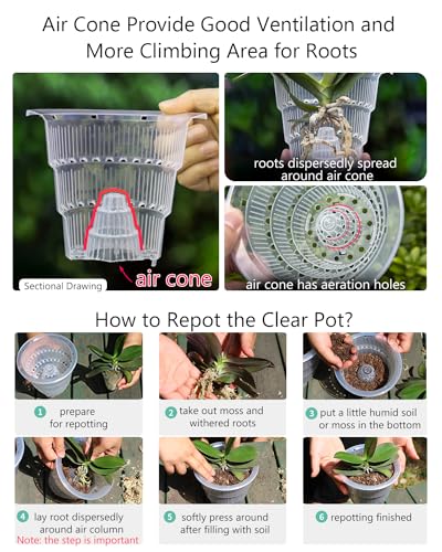 Meshpot 4 inch Orchid Pot with Holes for Repotting, Double Layer Plastic Imitate Ceramic Planter, Clear Orchid Pot Match Decorative Container