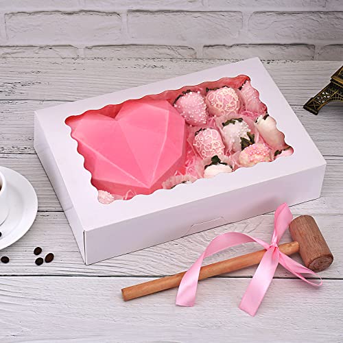 Tcoivs 20-Pack Bakery Boxes with Window, 12" x 8" x 2.5", Large White Cookie Boxes, Auto-Popup Treat Boxes for Pies, Cakes, Muffins, Donuts and Pastries