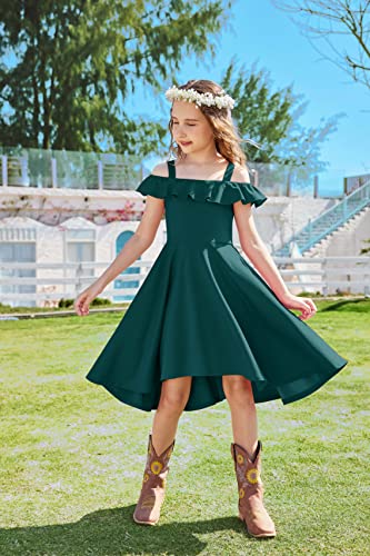 Arshiner Green Dress for Girls Summer Cold Shoulder High Low Hem Wedding Guest Dresses 6-7 Years