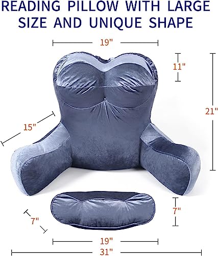daguizu Reading Pillow Adults 31’’, Backrest Pillow with Arms for Sitting in Bed Couch Shredded Memory Foam, Back Pillow with Leg Pillow and Pockets for Reading/Gaming/Relaxing,Black
