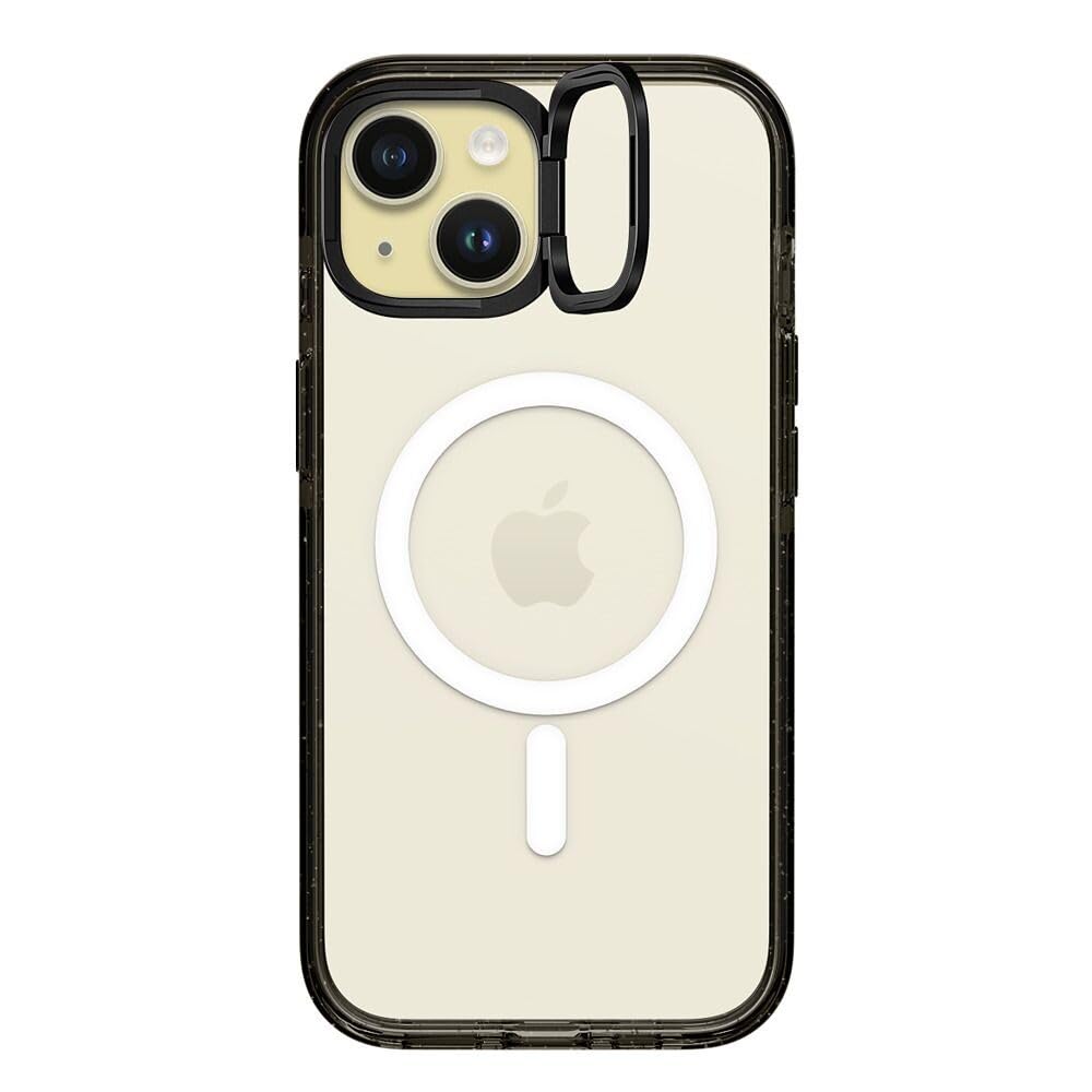 CASETiFY Impact Ring Stand Case for iPhone 15 [3X Military Grade Drop Tested / 6.6ft Drop Protection/Compatible with Magsafe] - Clear Black