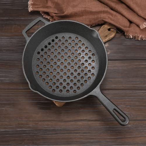 Bruntmor Pre-Seasoned Cast Iron Saute Fry Pan, Large Size, Dual Handles, Nonstick Surface, Induction Compatible, Easy Cleanup