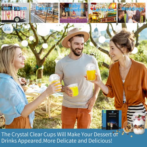 Songtaste 50 Pcs Disposable Plastic Cups,12 Oz Clear Plastic Parfait Cups with Dome Lids and No Hole,Dessert Yogurt Fruit Holders for Kids,Take Away Breakfast and Snacks,Cold Drinks,Ice Cream,Fruit