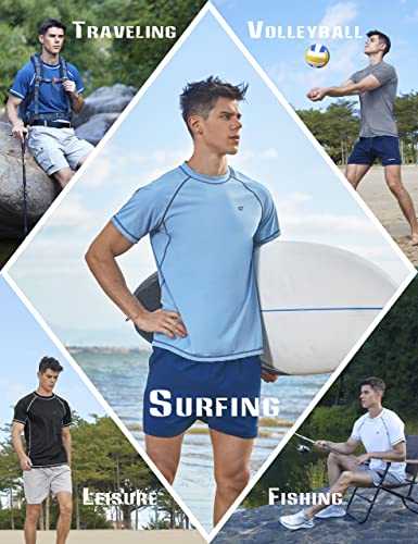 Men's Swim Shirts Rash Guard Short Sleeve UPF 50+ UV Sun Protection SPF Shirt Quick Dry Swimming Fishing Water Beach T Shirts (Black,M)