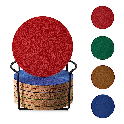 LIFVER Felt Coasters for Dining Table, Absorbent Outdoor Coasters for Drinks, Furniture Colorful Coasters with Holder for Tabletop Protection, Coffee Table Home Decor Housewarming Gifts, Set of 8