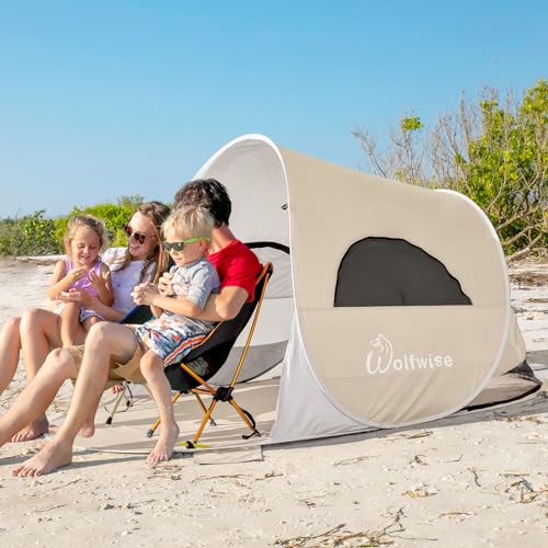 WolfWise UPF 50+ Easy Pop Up 3-4 Person Beach Tent Sport Umbrella Instant Sun Shelter Tent Sun Shade Canopy, Dark Shelter-Blue