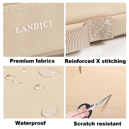 LANDICI 360°Protective Laptop Sleeve for 13-13.6 inch MacBook Air M3/A3113 2024, M2/A2681 M1/A2337, MacBook Pro M2 M1/A2338 2024-2016, Waterproof Laptop Carrying Case for 12.9-inch iPad Pro, Apricot