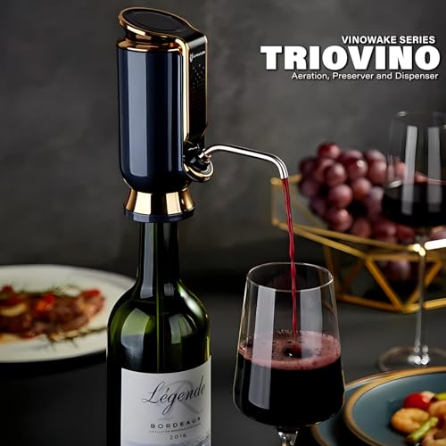 LINKSTYLE TRIOVINO, Luxurious 3-in-1 Electric Wine Dispenser, Saver, and Aerator - For Improving Wine Taste, Aroma and Wine Preservation (Gold)