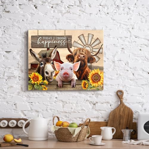 Funny Bathroom Wall Art Farmhouse Highland Cow Wall Art Country Cow Bathroom Pictures Wall Decor Rustic Cattle Canvas Framed Print Painting Artwork for Living Room Kitchen Bedroom Home Decor 12"x16"