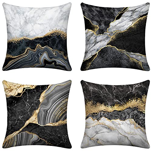 LHAIFA Black Gold Pillow Covers Couch Pillows for Living Room 18x18 Set of 4 Marble Abstract Sofa Pillows Decorative Pillows for Couch Bed Living Room Sofa Outdoor Car Pillow Covers
