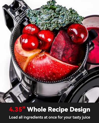 Rush Clear Slow Masticating Juicer Machines, Cold Press Juicer with No-Prep 4.35" Feed Chute Fit Whole Fruits & Vegetables Juicer Machine Easy to Clean, LINKChef 42oz Capacity, 200w, Blackout