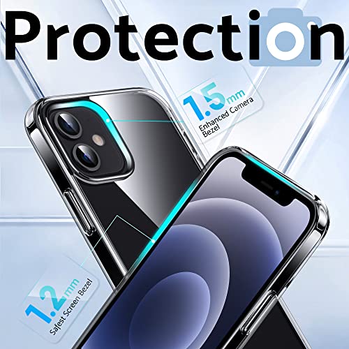 DASFOND Crystal Clear Designed for iPhone 12 Mini Case, [Non-Yellowing] 15Ft Military Grade Shockproof Protective Cover Soft Silicone Slim Phone Case for iPhone 12 Mini 5.4", Clear Black