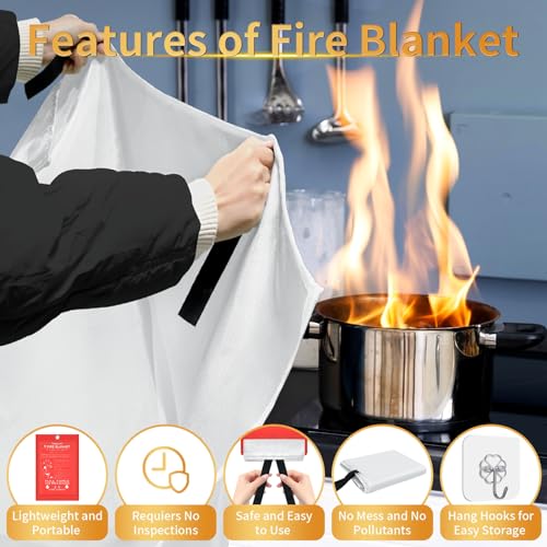 conglow Emergency Fire Blanket, 1Pack Fire Blanket for Home and Kitchen, Fiberglass Fire Extinguisher Blanket, Suppression Flame Retardant Blanket Fire Safety Blanket for Fireplace (1 Pack)