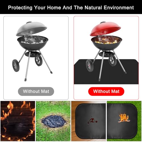 Under Grill Mats for Outdoor Grill, 30" X 36" Double Sided Fireproof & Waterproof Fire Pit Pad for Outdoor Wood Stove, Flat Top, Gas Grill, Protect Deck Floor Grass, Portable Reusable Rubber Mat,Black