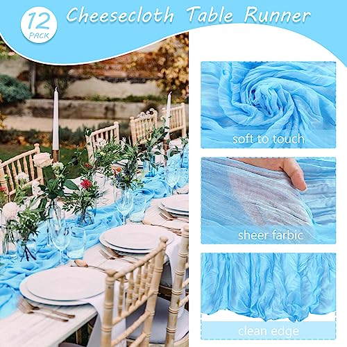 12 Pack 13Ft Cheesecloth Table Runner 35x157 Inch Boho Gauze Cheese Cloth Long Rustic Table Runner for Wedding Bridal Shower Birthday Party Table Decor (Dusty Pink)
