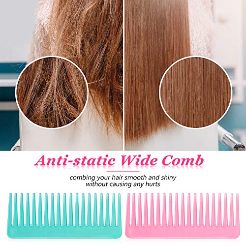 Large Hair Detangling Comb Wide Tooth Comb for Curly Hair Wet Dry Hair, No Handle Detangler Comb Styling Shampoo Comb (Cyan, Pink)