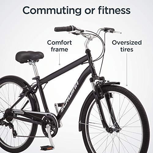 Schwinn Suburban Hybrid Bike, 26 Inch Mens and Womens Bike, 7-Speed Hybrid Bicycle, Front and Rear Linear Pull Brakes, Ergonomic Grips, Comfort Frame, Large Cushioned Seat, Fenders, Adult Bicycle
