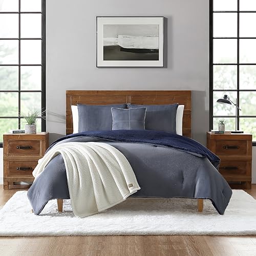 UGG 32531 Remina Twin-Twin XL 4-Piece Comforter Set Luxurious Soft Comforter and Sham with 18 x 18-inch Decorative Throw Pillow and 50 x 60-inch Throw Blanket, Twin/Twin XL, Navy