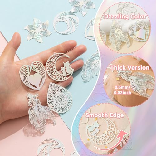 COLIGREE 12pcs Hollow Round Charms Laser Dazzling Pendants Filigree Metal Embellishment for DIY Jewelry Making Earrings Necklaces Hanging Decorations Bookmarks