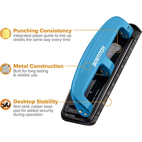 Bostitch Office EZ Squeeze™ Reduced Effort 3-Hole Punch, 12 Sheets, Blue (2103), 12 Sheet Blue