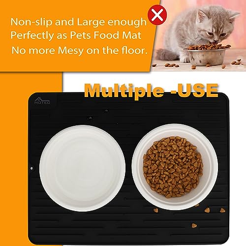 Hotec Large Heat-Resistant Silicone Dish Drying Mat - Versatile Kitchen Counter Protector, Easy to Clean, Non-Slip, BPA-Free - 16" x 12" (Black)