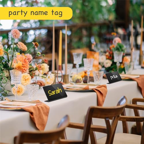 PigPotParty Acrylic Mini Chalkboard Signs for Outdoor Party Buffet, 12 Pcs 4"x3", Glossy Black Elegant Food Labels for Wedding, Table Signs, Place Cards, Include 2 Wet Erase Markers