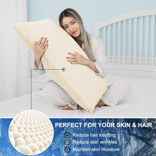 HOMFINE Cooling Pillowcases Standard Size - Double Side Q-Max 0.439 Cooling Fiber for Pillow Protector, Breathable Cold Pillow Cover for Hot Sleeper Night Sweat, Hidden Zipper, 2 Pack (20"x26", Beige)