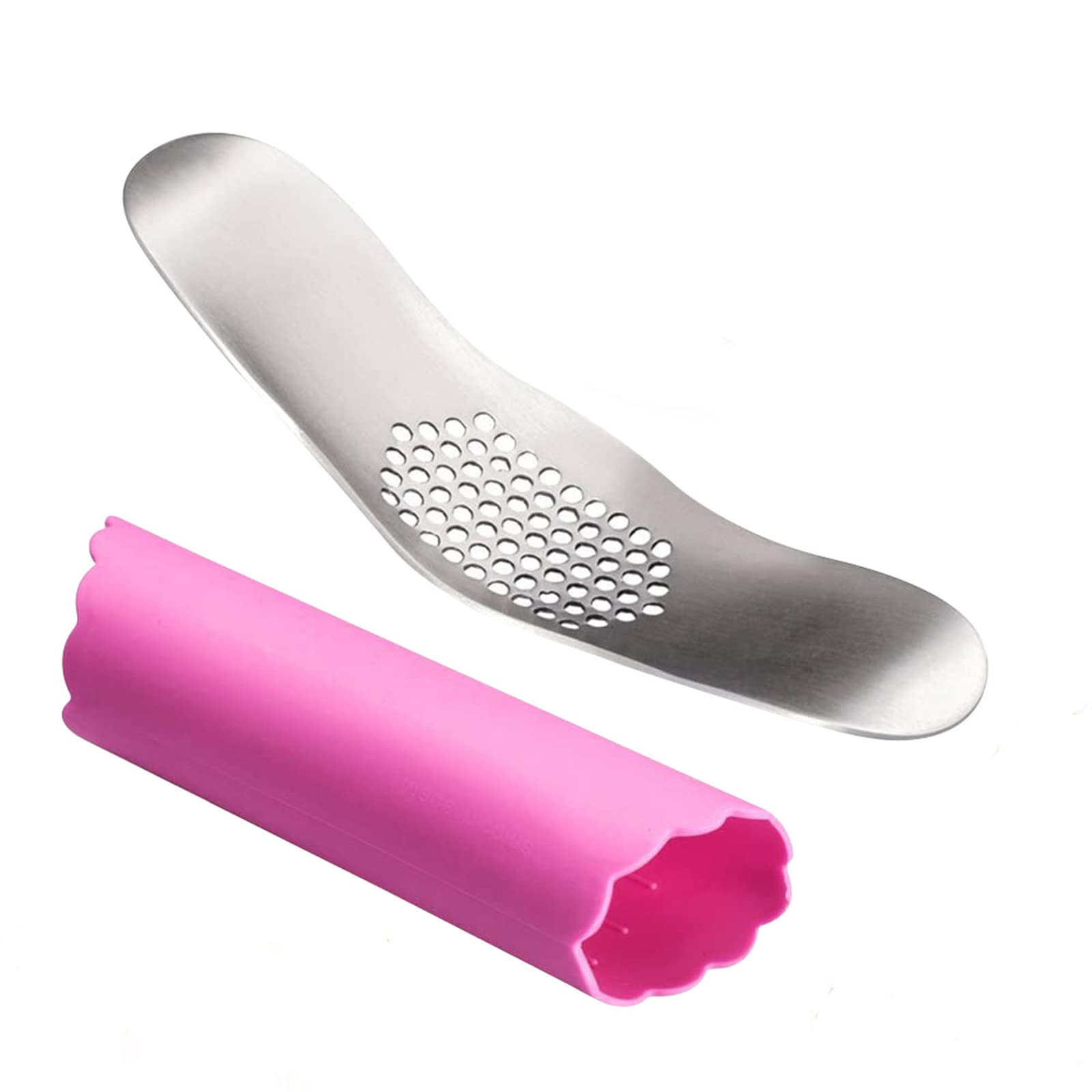 Fu Store Garlic Press 304 Stainless Steel Garlic Rocker Mincer Bonus Food Grade with Silicone Peeler Garlics (Color Random)