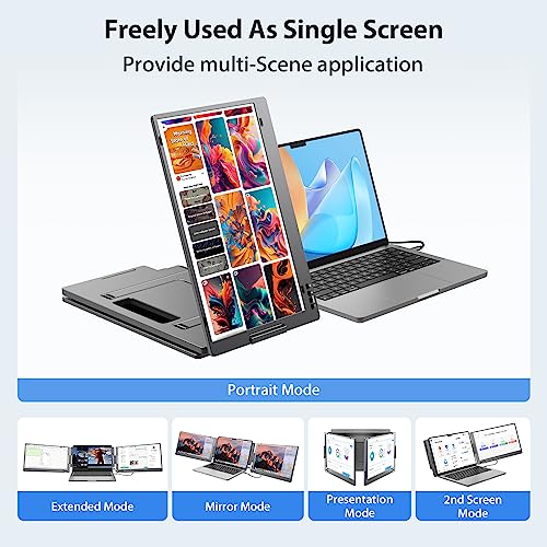 KYY Triple Laptop Screen Extender, 14" 1080P FHD IPS Dual Portable Extended Monitor, USB C Travel for 12-16'' Laptop, 210°Rotation & Kickstand, Plug and Play, X90 (Windows Only)